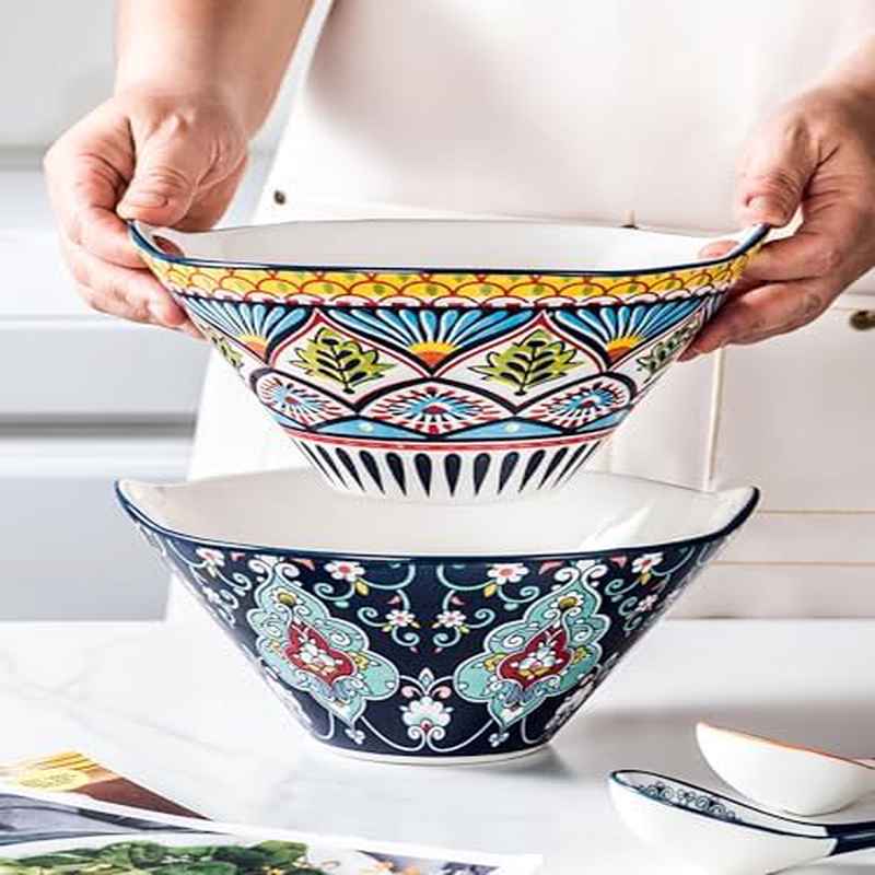 Ceramic Bowls for Udon Soup Salad with Spoon and Chopsticks Microwave Dishwasher Safe