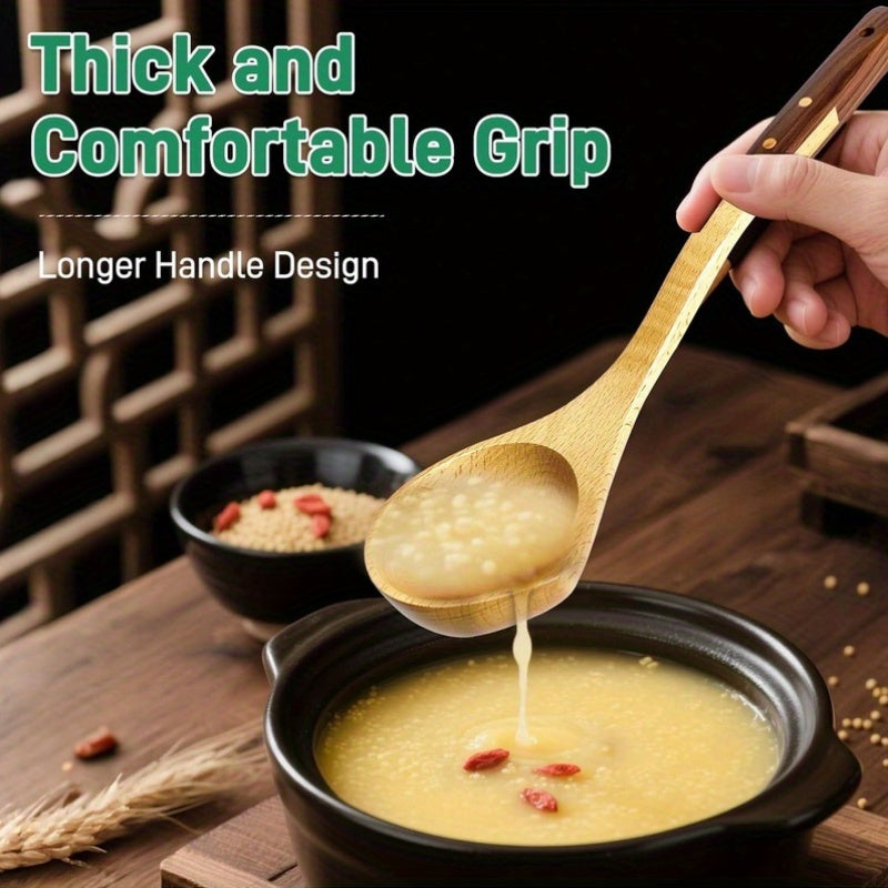 Beech And Walnut Handle Wooden Ladle - Kitchen Tools for Serving - Handcrafted Cooking Ladles - Sturdy Wooden Design