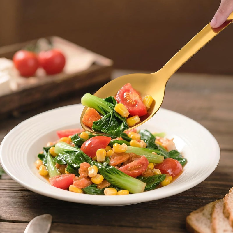 13 - Inch Serving Spoons Set of 4, Stainless Steel Buffet Banquet Spoon, Gold Long Handle Serving Spoons for Catering, Kitchen Dishwasher safe