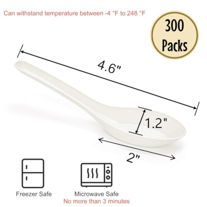 300 Pack Disposable Asian Soup Spoon | Small Plastic Spoons Bulk 4.6\