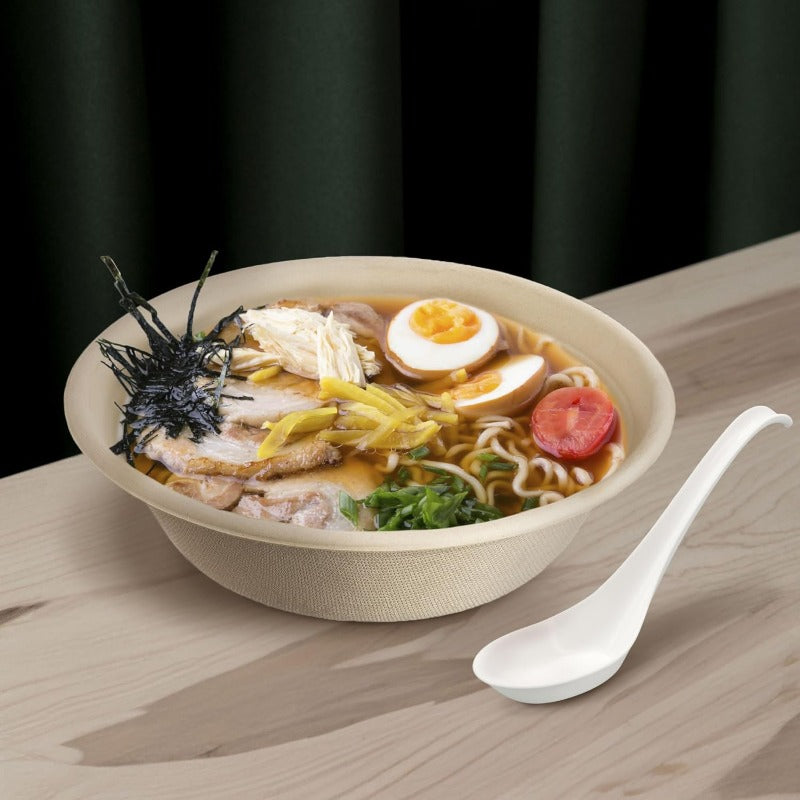 600 COUNT HAKOWARE Disposable Asian Soup Spoons with Hook made from Crystalized Cornstarch for Take-out Ramen Pho Noodles